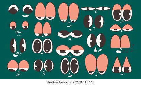Cartoon eyes with different expressions. Vector hand-drawn illustration. 