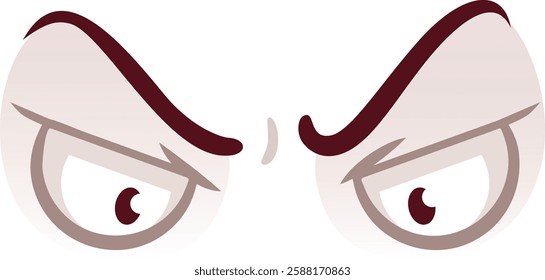 Cartoon eyes expressing anger and suspicion, glancing sideways with raised eyebrows, reflecting a strong sense of disapproval and deep skepticism in a humorous, exaggerated style