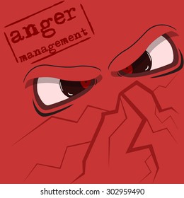 Cartoon eyes expressing anger. Vector sign "Anger management"