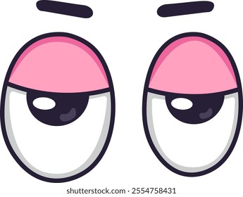 Cartoon eyes expressing annoyance and skepticism, featuring pink eyelids and narrowed pupils, convey a clear message of disapproval and doubt in a humorous and expressive way