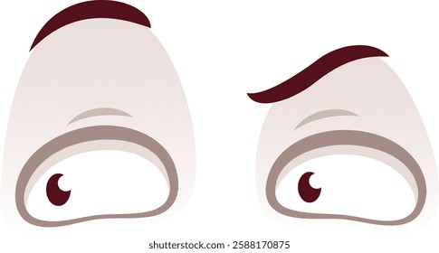 Cartoon eyes expressing confusion and suspicion, featuring one eye with a raised eyebrow, capturing emotions of doubt, uncertainty, and skepticism in a playful manner