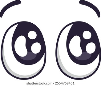 Cartoon eyes expressing surprise or curiosity, featuring large pupils and raised eyebrows, creating a comical and expressive look suitable for various design projects