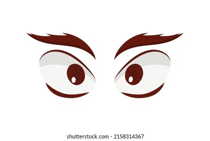 Cartoon eyes and eyebrows with lashes. Isolated vector illustration.
