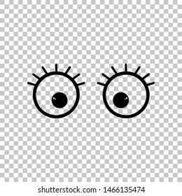 Cartoon eyes with eyelashes. Black icon on transparent background. Illustration.