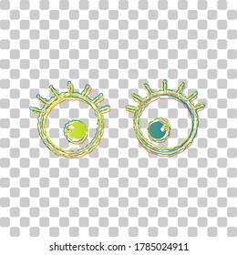 Cartoon eyes with eyelashes. Blue to green gradient Icon with Four Roughen Contours on stylish transparent Background. Illustration.