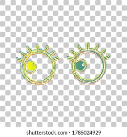 Cartoon eyes with eyelashes. Looking to the left. Blue to green gradient Icon with Four Roughen Contours on stylish transparent Background. Illustration.