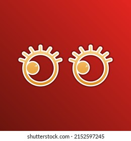 Cartoon eyes and eyelashes  Looking to the left  Golden gradient Icon and contours redish Background  Illustration 