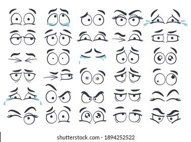 Cartoon eyes. Hand drawn eye emotions, funny eyes expression and blink vector set