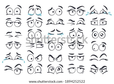 Cartoon eyes. Hand drawn eye emotions, funny eyes expression and blink vector set