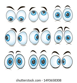 Cartoon eyes. Happy and angry eyes looking human eyes. Funny, emotional and funny eyes. Set of vector icons