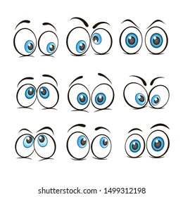 Cartoon eyes. Happy and angry eyes looking human eyes. Funny, emotional and funny eyes. Set of vector icons.