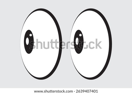 Cartoon eyes icon. Design of cartoon eye looking. Two eyes emoji. Round eyes looking right. Eyes looking to one side. Sideways glance vector icon.