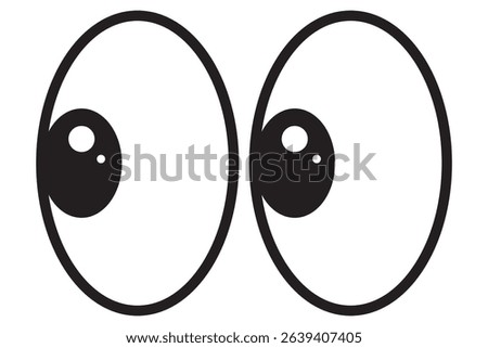 Cartoon eyes icon. Design of cartoon eye looking. Two eyes emoji. Round eyes looking right. Eyes looking to one side. Sideways glance vector icon.