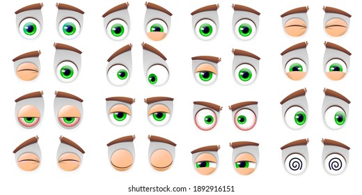 Cartoon eyes. Large set of comic and funny eyes isolated on white background. Expressions with different emotions, crying eyes, laughing, angry and cute winking eyes. Vector illustration