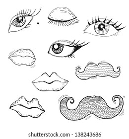 Cartoon eyes, lips and mustache