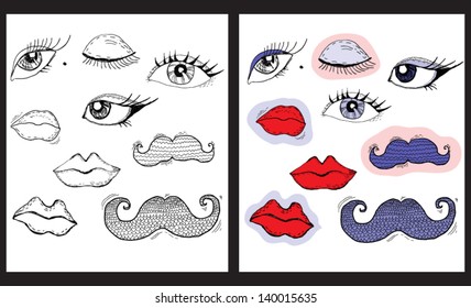 Cartoon eyes, lips and mustache