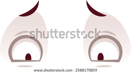 Cartoon eyes looking down with worried expression reflecting concern, anxiety or fear, creating a visual representation of uncertainty and apprehension