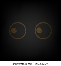 Cartoon eyes. Looking to the left. Icon as grid of small orange light bulb in darkness. Illustration.