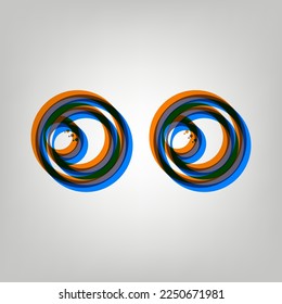 Cartoon eyes. Looking to the left. Stroked Icon in orange, azure and old lavender Colors at gray Background. Illustration.