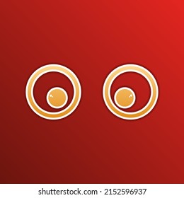 Cartoon eyes  Looking ot center  Golden gradient Icon and contours redish Background  Illustration 