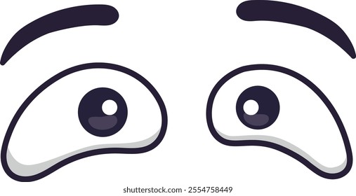 Cartoon eyes looking up with raised eyebrows, vividly expressing emotions of fear, worry, concern, and anxiety in a simple doodle style illustration