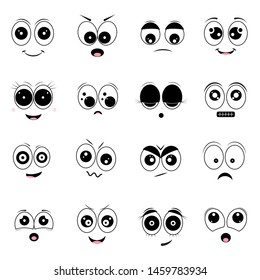 Cartoon Eyes And Mouths. Set Of Emotions On The Face. Smile Characters Vector Illustration.