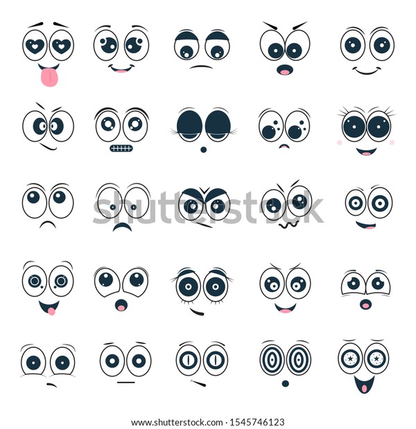 Cartoon Eyes Mouths Set Emotions On Stock Vector (Royalty Free) 1545746123