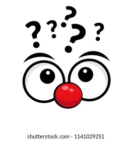 cartoon eyes and nose with question marks.thoughtful gaze