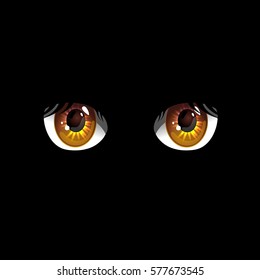 Cartoon eyes on black background. Anime style eyes in darkness. Vector Illustration