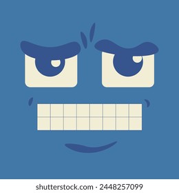 cartoon eyes on a blue background confused expression, vector flat