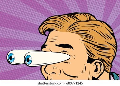 cartoon eyes popping out, shock surprise look. Pop art retro comic book vector illustration