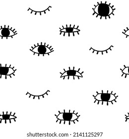 Cartoon eyes seamless pattern. Vector illustration. Doodle style. Monochrome background