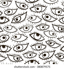 Cartoon eyes seamless pattern. Vector illustration. Doodle style. Monochrome background
