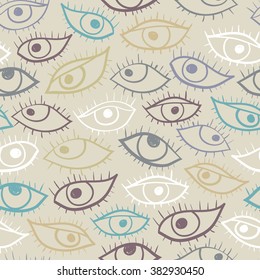 Cartoon eyes seamless pattern. Vector illustration. Doodle style.
