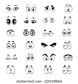 Ojos de caricatura puestos. Colección de emociones cómicas. 