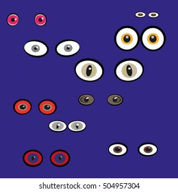 Cartoon eyes. Set of predatory eyes. The look of the monsters. Funny eyes. A collection of emotional look. Vector illustration.
