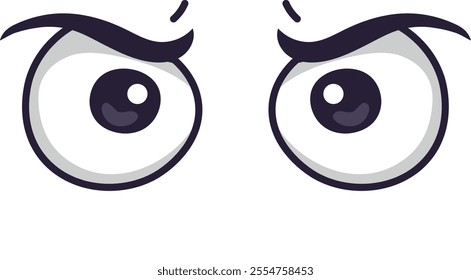 Cartoon eyes showcasing confusion and curiosity, featuring raised eyebrows and wide pupils, expressing a delightful mix of wonder and questioning in a playful manner