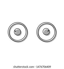 Cartoon eyes sign. Black line icon with gray shifted flat filled icon on white background. Illustration.