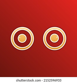 Cartoon eyes sign  Golden gradient Icon and contours redish Background  Illustration 