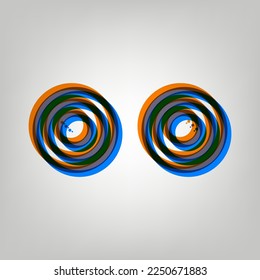 Cartoon eyes sign. Stroked Icon in orange, azure and old lavender Colors at gray Background. Illustration.
