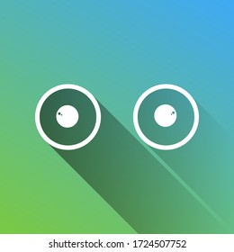 Cartoon eyes sign. White Icon with gray dropped limitless shadow on green to blue background. Illustration.