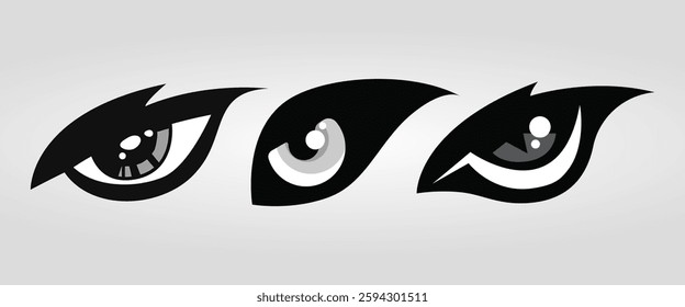 Cartoon eyes vector animal devil eye of beast or monster and animals scary expressions with evil eyebrow and eyelashes