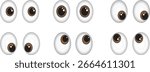 Cartoon eyes vector set with different expressions and gaze directions, perfect for emoji, animation, character design, comic art, and fun creative illustration projects.
