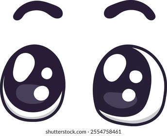 Cartoon eyes wide open with raised eyebrows, expressing surprise and astonishment in a playful and humorous manner, creating a whimsical and engaging character design