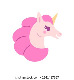 Cartoon fabulous unicorn character. Kawaii funny face. Stylized vector element for prints, clothing, pattern, packaging and postcards.