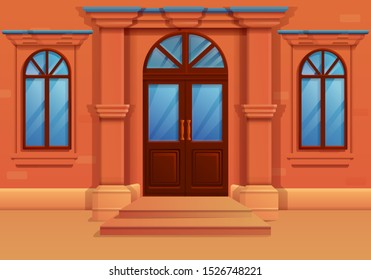 cartoon facade of an old house, vector illustration