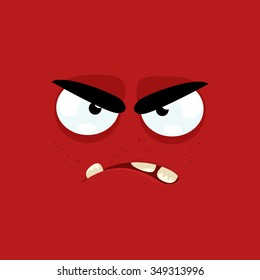 Cartoon face with angry expression on a red background.