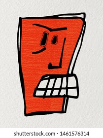 Cartoon The face of an angry robot,kid drawing style Vector illustration Easy Drawings for Kids  painting with crayon on texture paper
