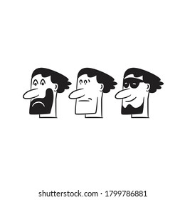 cartoon face avatars, comic characters on white background