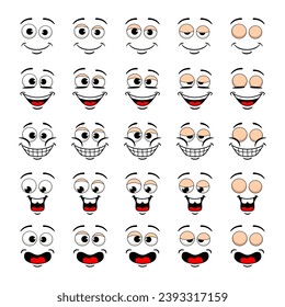 Cartoon face and blink eye animation. Vector funny characters smiling facial expression with admiration movement sprite sheet